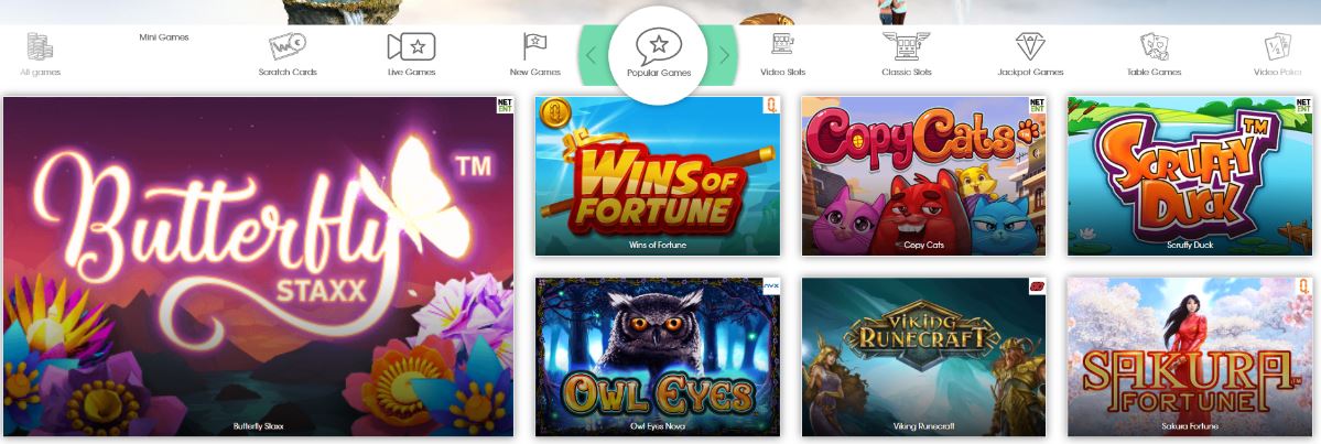 Play popular slot games at Sloty casino lobby