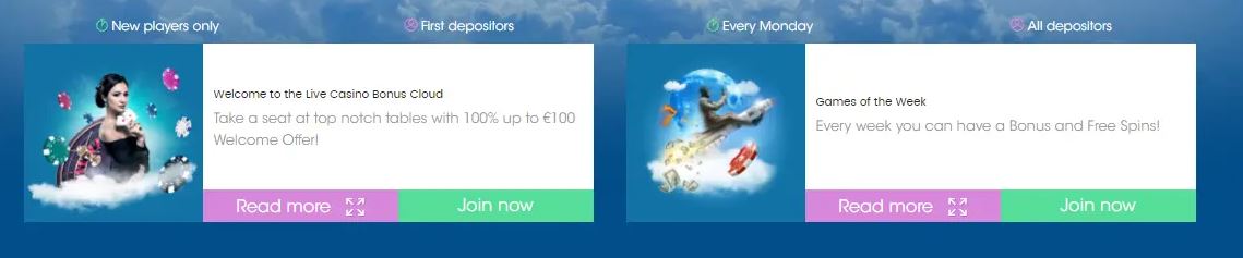 Browse live casino promotions and weekly game bonuses