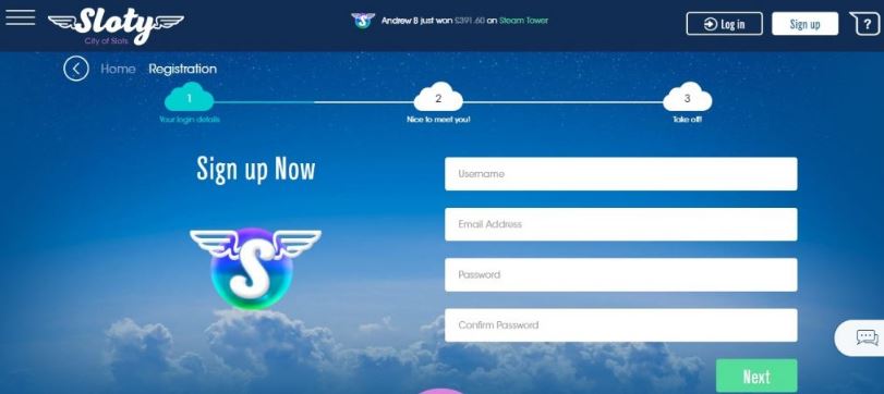 Register new Sloty account by entering personal details